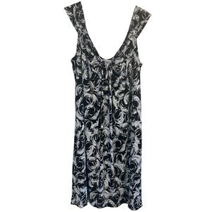 Y2K Midi Dress Stretch Classic 16W Black White Maggy London Sleveless Abstract🖤